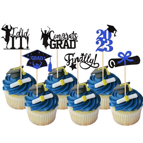 Buy 24 Pcs 2023 Graduation Theme Cupcake Toppers Glitter Class Of 2023