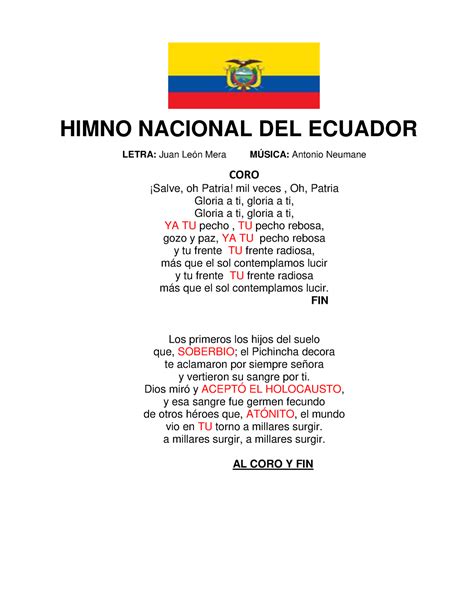 Himno Nacional Del Ecuador Himno Nacional Del Ecuador Letra Juan