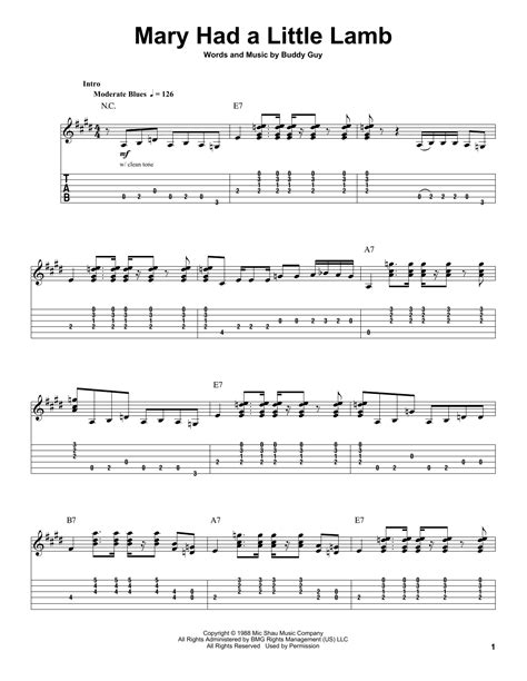 } free mary had a little lamb piano sheet music is provided for you. Mary Had A Little Lamb sheet music by Buddy Guy (Guitar ...