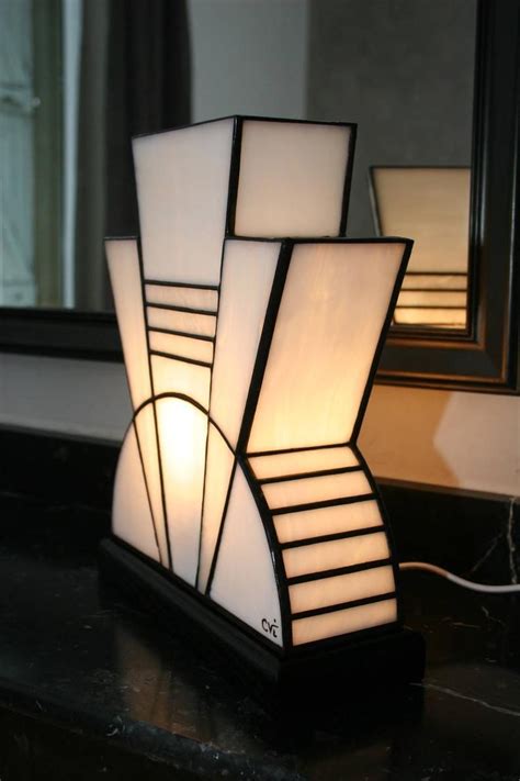 Art Deco Lamp Stained Glass Tiffany 1926 White Etsy Lampe Art Deco