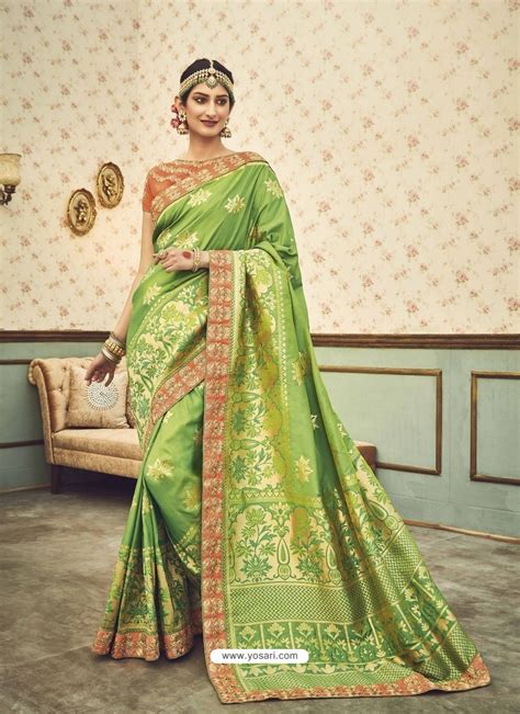 Buy Impressive Green Silk Embroidered Saree Designer Sarees