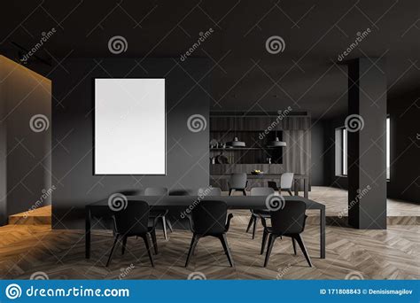 Gray Dining Room And Kitchen With Poster Stock Illustration