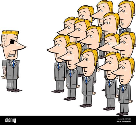 Concept Cartoon Illustration Of Young Corporate Employees And A Senior