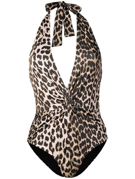 Designer Swimsuits Leopard Print Swimsuit Halter Neck Swimsuit