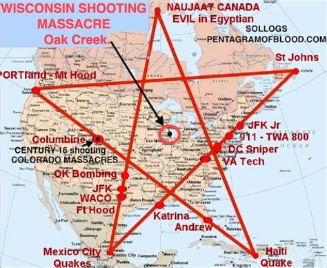 Wisconsin Temple Massacre On Pentagram Of Blood Ley Line