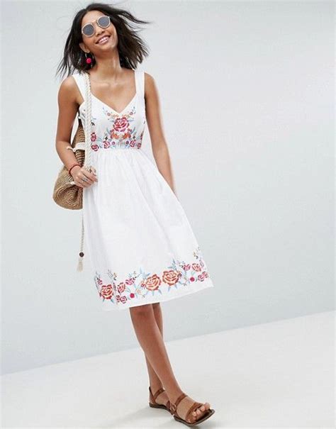 Asos Premium Embroidered Midi Dress Long Sleeve White Midi Dress