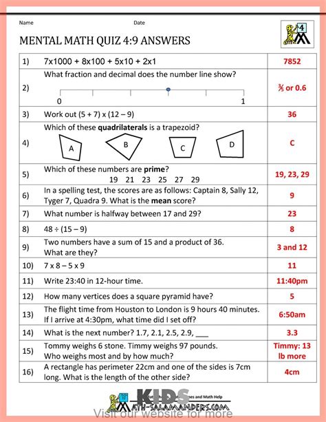Maths For 11 Year Olds Worksheets