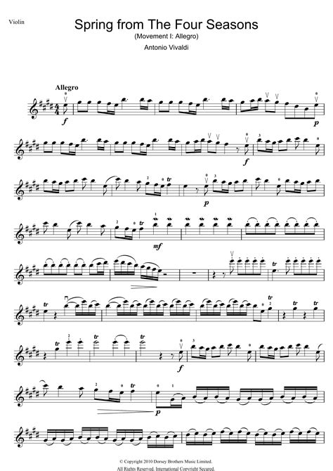 Spring From The Four Seasons Sheet Music Antonio Vivaldi Violin Solo