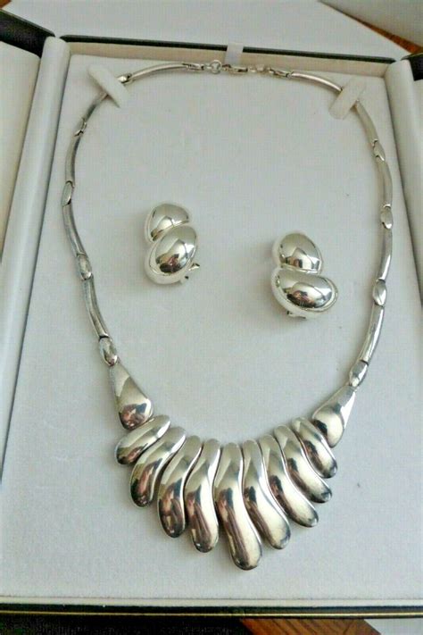 RARE Vtg 925 Sterling AUGUET Euro Design NECKLACE E Gem