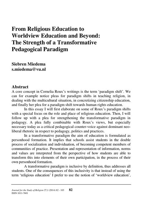 PDF From Religious Education To Worldview Education And Beyond The