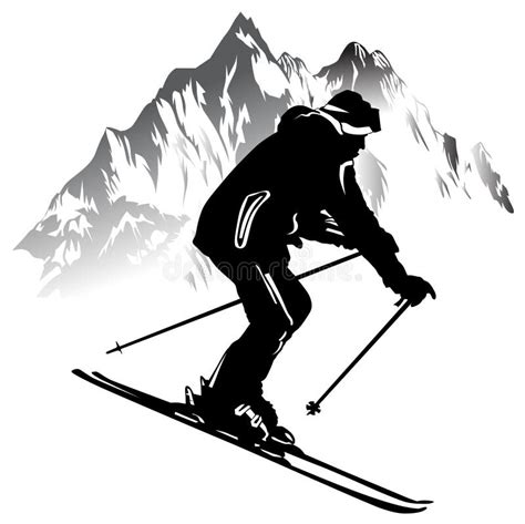 Image En Noir Et Blanc D Un Skieur Sur Fond De Montagnes Illustration