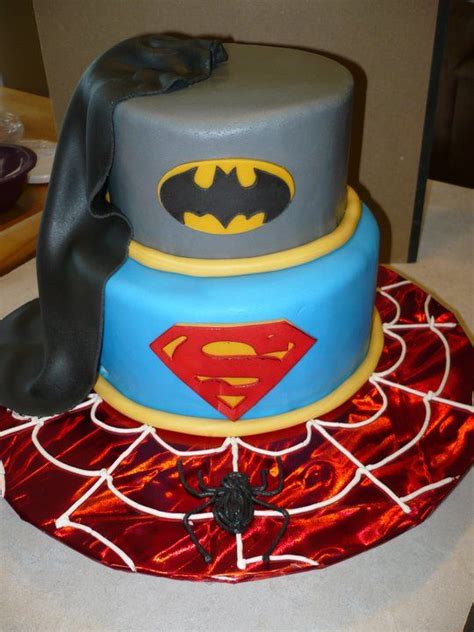 Superhero Cake 2 Tier Superhero Cake Spiderman Superman And Batman Spiderman Cake