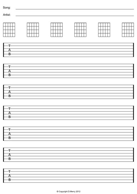 Music chords for piano, voice, guitar & more! Free Guitar Blank Tab Paper, Staff Paper, Ready-to-print PDF and Image