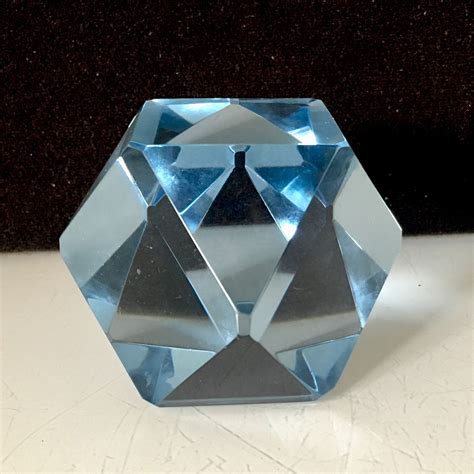Faceted Blue Crystal Bohemia Paperweight Czechoslovakia Glass Art