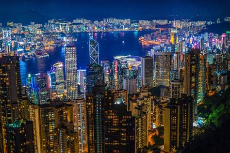 Hong Kong Night View Seen From Victoria Peak Stock Image Image Of