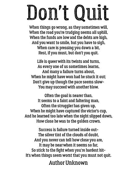 Dont Quit Powerful Motivational Poem Poster By Knightsydesign Redbubble