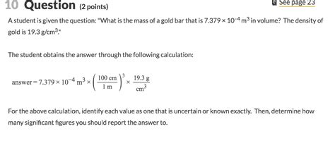 Now r.d of gold = 19.3 therefore. Solved: 10 Question (2 Points) E See Page 23 A Student Is ... | Chegg.com