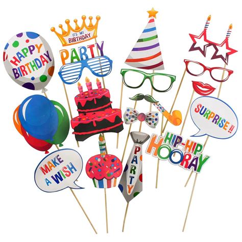 18pcs Happy Birthday Photo Booth Props Cake Balloon Party Masks Wedding