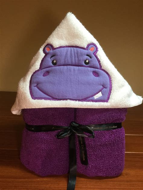 Childs Hooded Towel Hippo Applique Plush Purple Towel 49 X 28 Kid