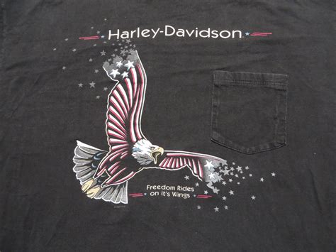 Vintage Harley Davidson Tee Shirt Black Eagle American Flag Etsy