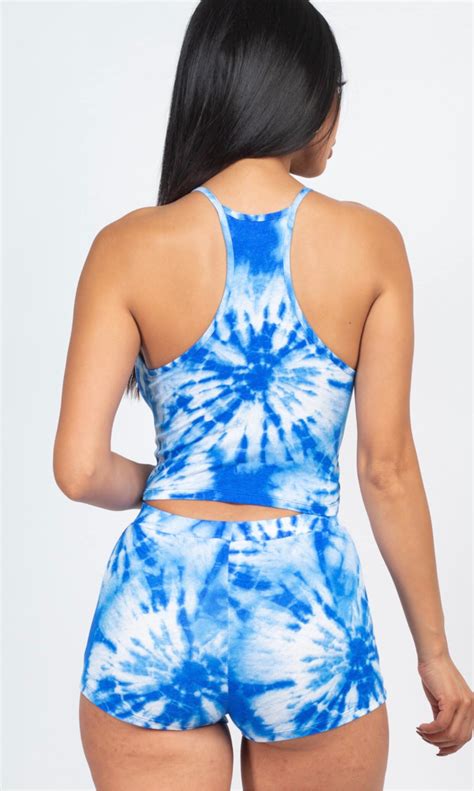 Blue Tie Dye Top And Shorts Set Etsy