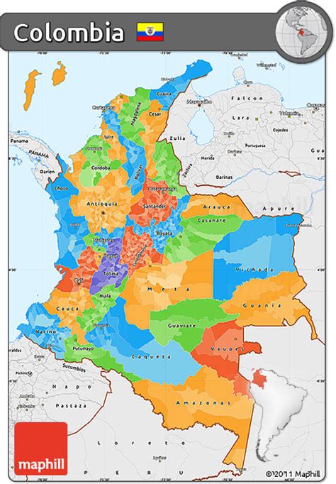 Free Political Simple Map Of Colombia Single Color Outside Borders