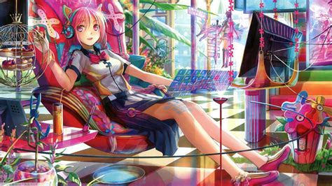 Nekomimi Technology Anime Girls Pink Hair Original