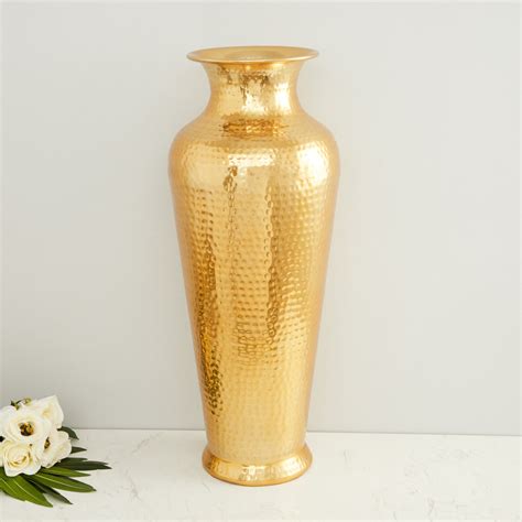 Colossal Tall Vasetextured Round Single Pc Vase Metal Gold Gold