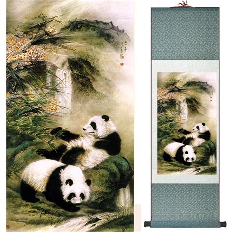 Pandas Painting Traditional Chinese Art Painting Silk Scroll Panda Art