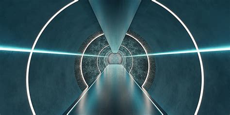 Sci Fi Neon Glow Dark Corridor Tube Curved Passage Futuristic