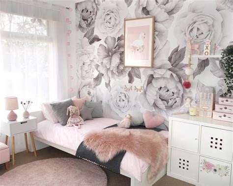 Bandw Peony And Rose Wallpaper Kid Room Decor Floral Wallpaper Bedroom