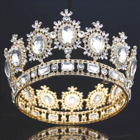Baroque Big Tiara Crown Rhinestone Crystal Large Diadem Bridal Wedding Hair Jewelry Tiaras And