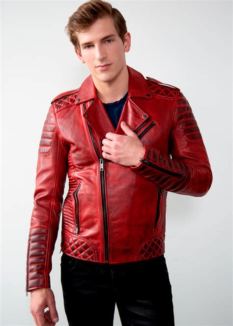 Buy Mens Quilted Leather Motorcycle Jacket Red Lucajackets Luca Designs