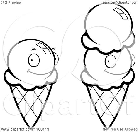 Cartoon Clipart Of Black And White Waffle Ice Cream Cones Vector