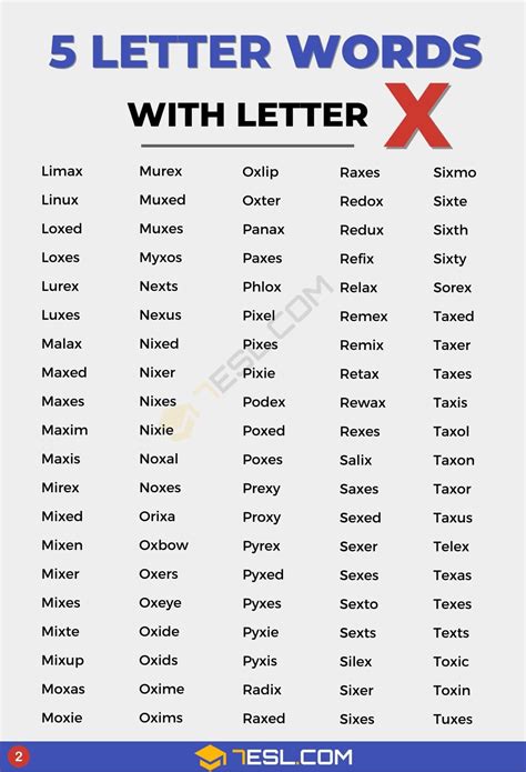 332 Examples Of 5 Letter Words With X Amazing List Of Five Letter