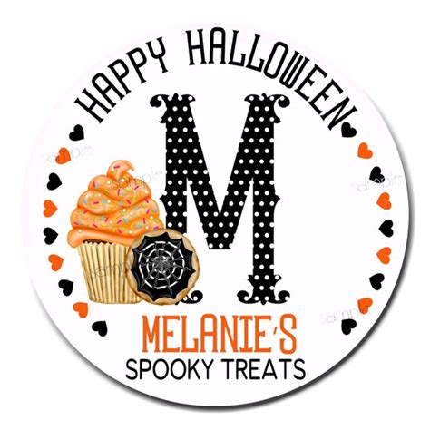 Personalized Halloween Stickers Mongram Stickers Halloween Cupcake