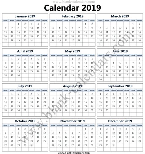 Free Printable 2019 Calendar Portrait Calendar 2019 Template