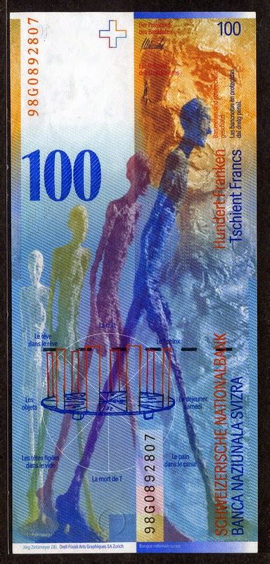 Switzerland Currency 100 Swiss Francs Banknote 1998 Alberto Giacometti