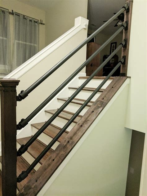 Electrical Conduit And Cedar Post Diy Handrail Rustic Stairs Stair