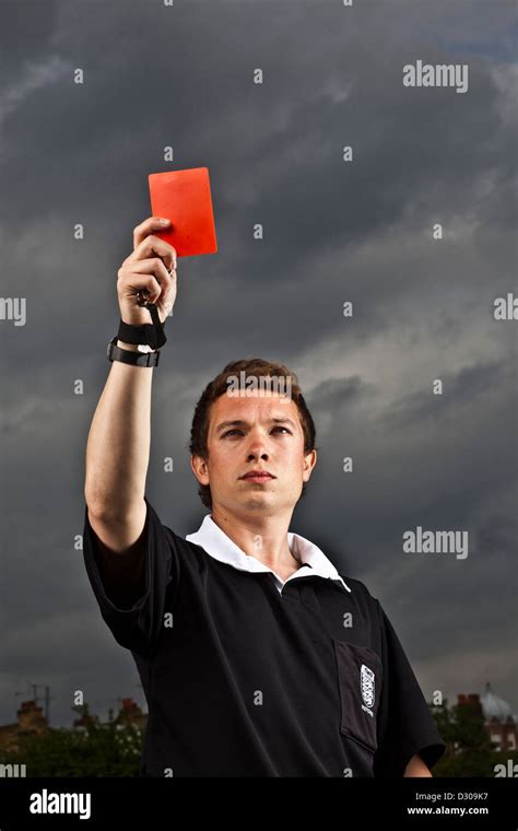 Referee Holding Red Card Football Stock Photo Alamy