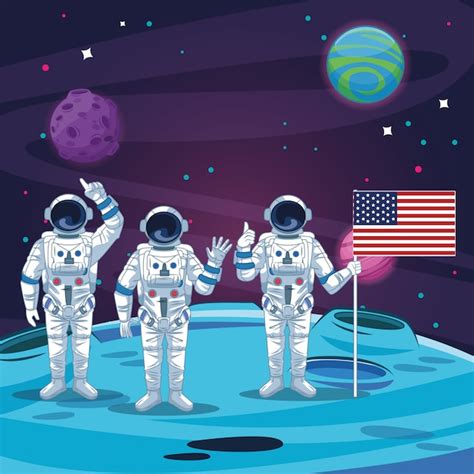 Premium Vector Astronauts In The Moon Scenery