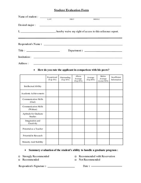 Student Evaluation Form Student Evaluation Form Sample Evalution