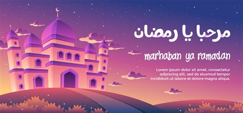 Marhaban Ya Ramadan With A Magnificent Mosque At Dusk 691687 Vector Art