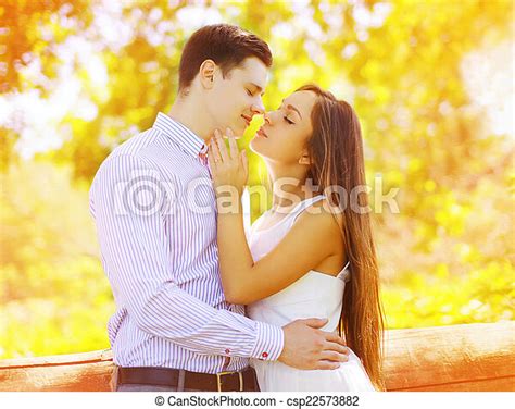 Sensual Sweet Couple Kissing Summer Date Love Relationships Concept Canstock