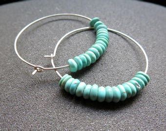 Natural Turquoise Earrings Small Sterling Silver Hoops Etsy