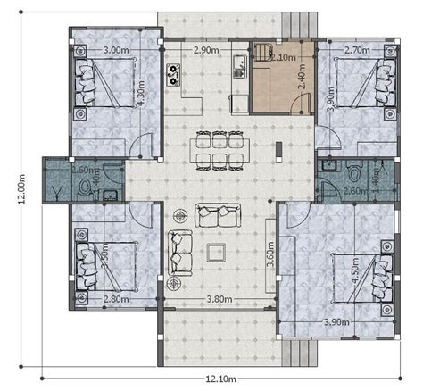 Plan De Maison 12 × 12 Mètres 4 Chambres Un Site Dédié à La