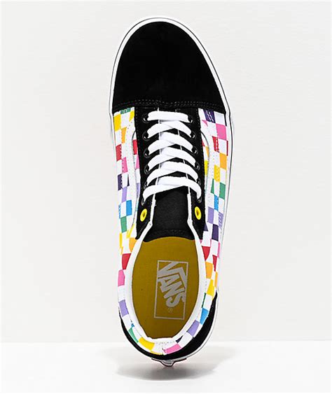 Vans Old Skool Black White And Rainbow Checkerboard Skate Shoes
