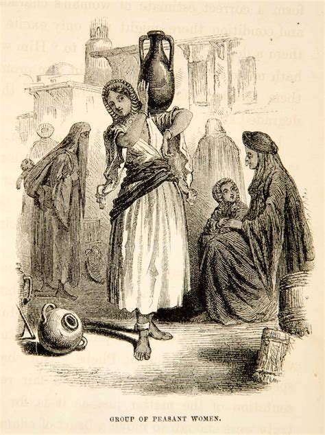 1858 Wood Engraving Fellah Peasant Woman Dress Barefoot Vase Costume