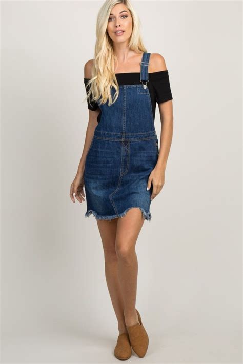 Blue Frayed Denim Maternity Overall Dress Frayed Denim Denim Overall