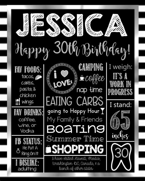 30th Birthday Black And White Chalkboard Sign Printable Etsy 30th